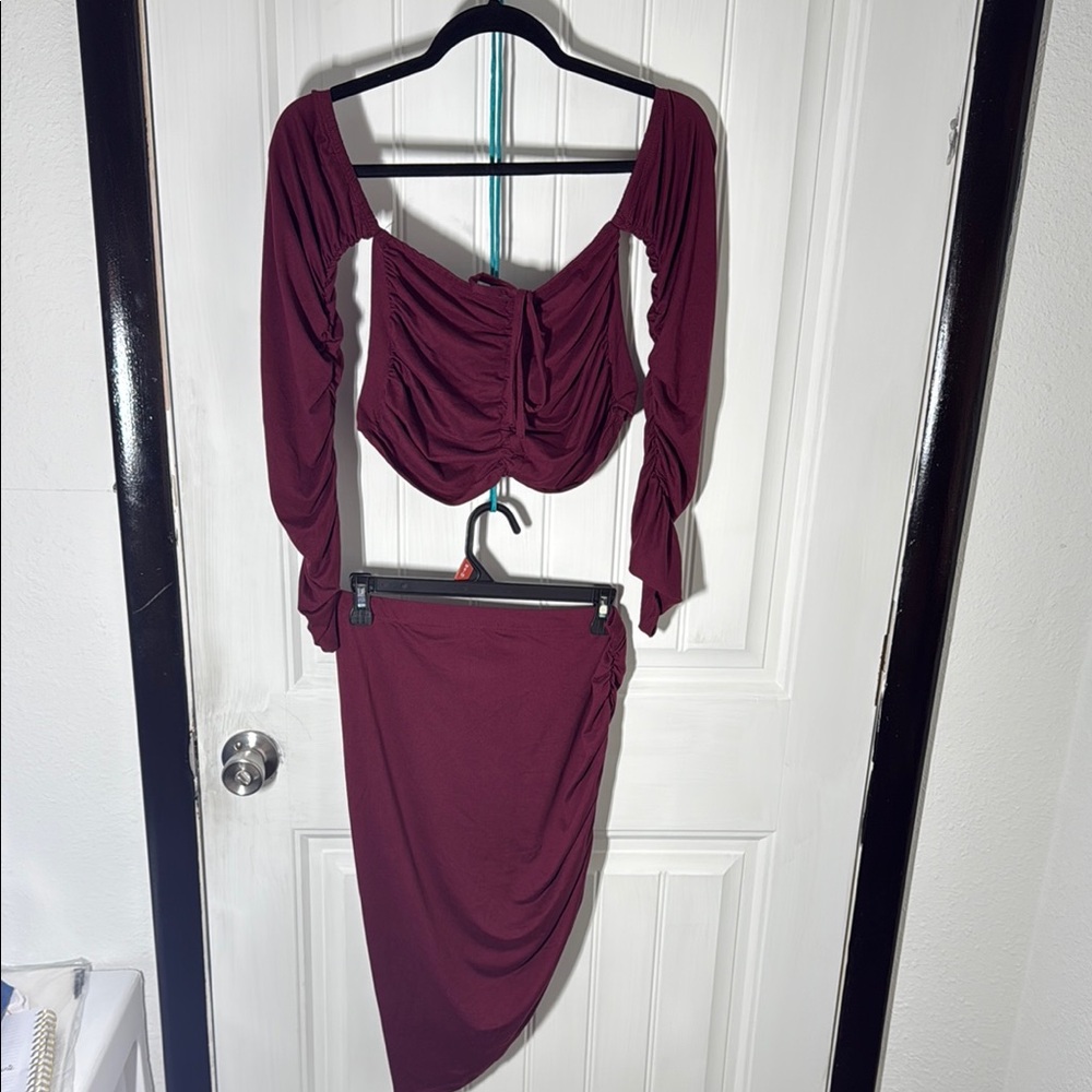 NWT Elegant Burgundy Two-Piece Skirt Set